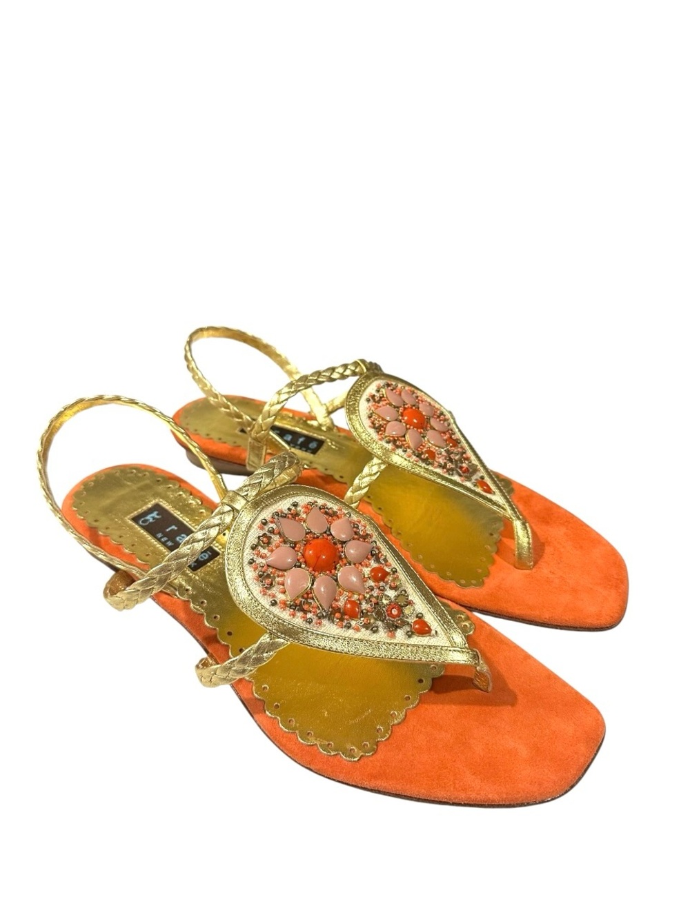 Rafé New York Vintage Orange Suede Beaded Teardrop Medallion Sandals Size 38/7.5